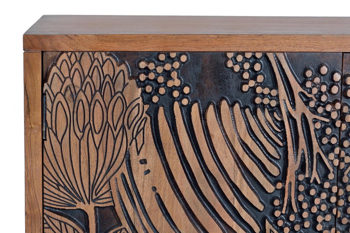 GINER Y COLOMER Aparador de Madera de Acacia Color Natural con Detalles Negros y Patas de Metal 190 cm